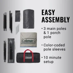 Coleman 4-Person Cabin Tent With Enclosed Weatherproof Screened Porch, Evergreen -Coleman 2000035607 Congaree ATF 6 1 1