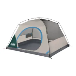 Coleman Skydome™ 4-Person Camping Tent With Full-Fly Vestibule, Evergreen 18 Coleman Skydome™ 4-Person Camping Tent With Full-Fly Vestibule, Evergreen -Coleman 4P DmVstblFllFly Evrgrn 3 FrontAngle FlyOff DoorOpen