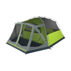 Coleman Skydome™ 6-Person Camping Tent With Screen Room, Rock Grey -Coleman 8P DmScrnPrch RckGry 2 FrontAngleLeft FlyOff WindowsDown