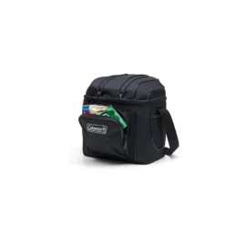 Coleman CHILLER™ 9-Can Soft-Sided Portable Cooler -Coleman Chiller 9 Soft Cooler With Liner Black 2158131 Front Aerial Zipper Open With Snacks and Cans 0003 v1